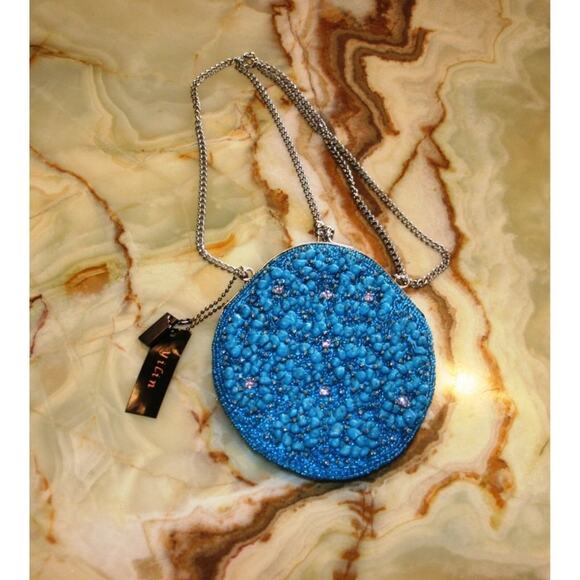 YILIN Turquoise Hand Beaded Party Hand Bag 100% Genuine Stones Embellished - Picture 2 of 4